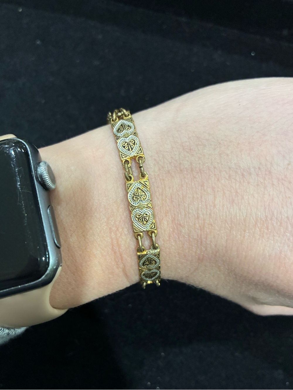 Vintage Gold Tone Damascene Panel Bracelet